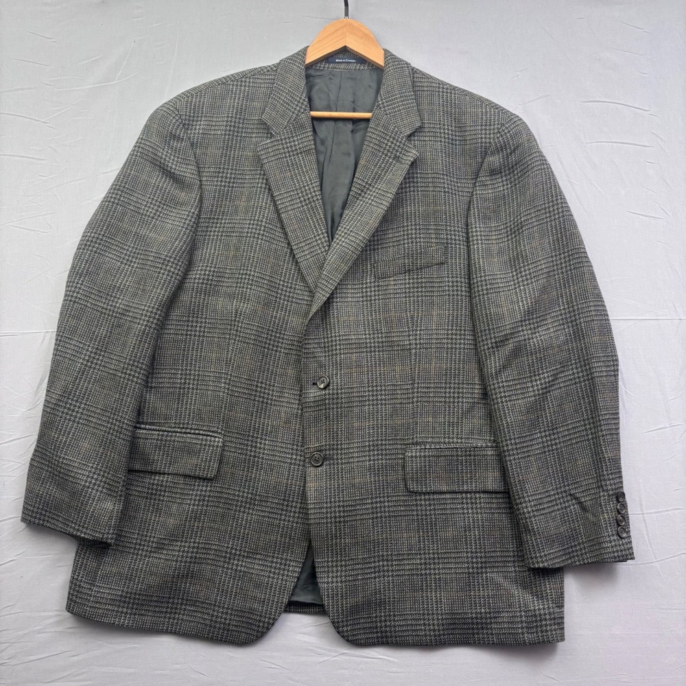 Chaps Ralph Lauren Mens 48R Grey Plaid 100% Wool 2 Button Sport Coat Blazer